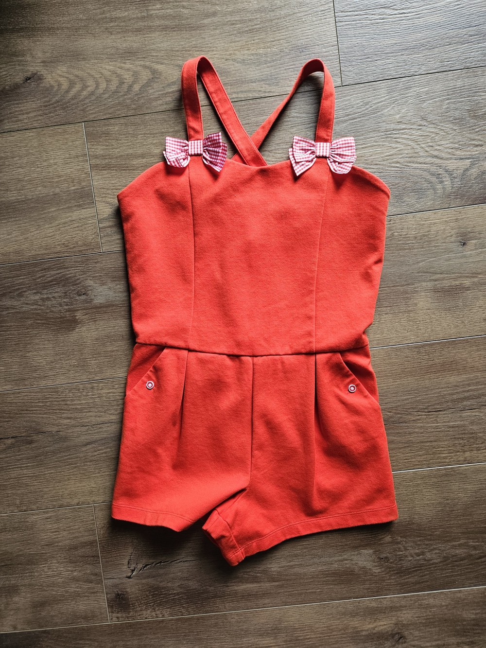 Sz 12 Janie & Jack Girls Red Bow-Accent Romper - Kids